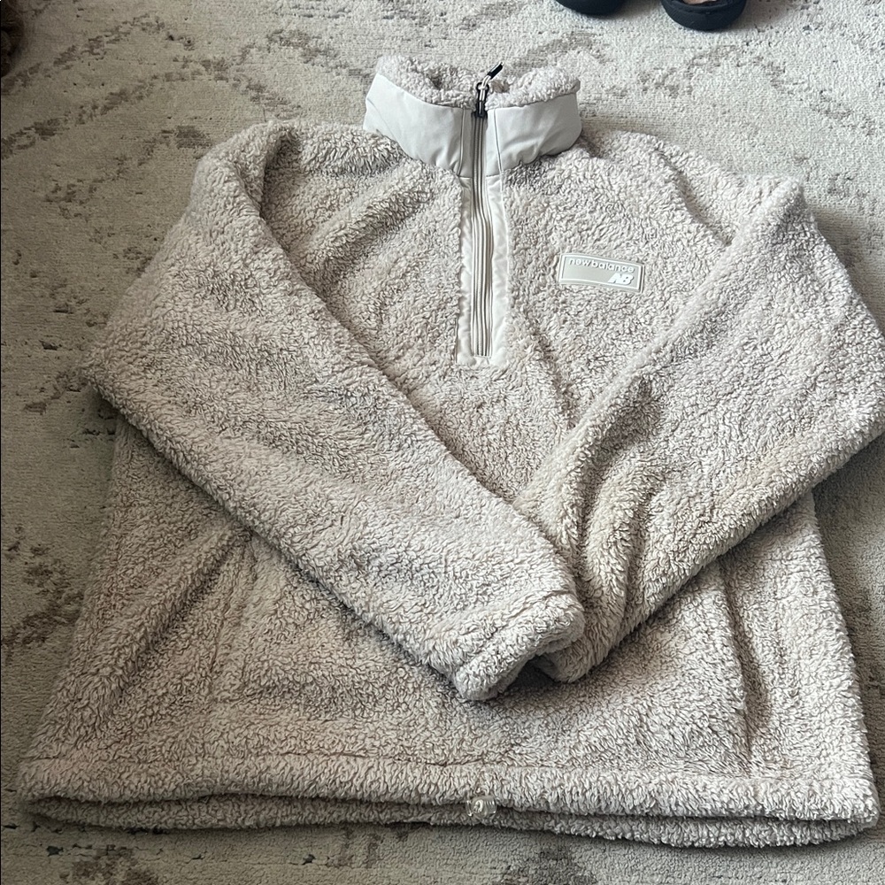 New Balance Beige Sherpa Quarter-Zip Pullover